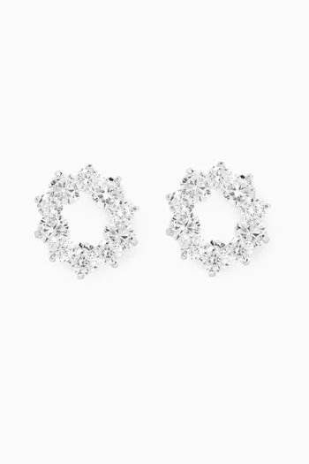 Floral Crystal Earrings in White Gold-plated Brass