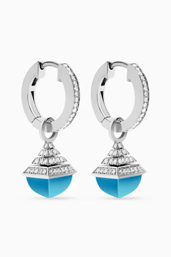 Cleo Mini Rev Diamond & Blue Chalcedony Drop Earrings in 18kt White Gold