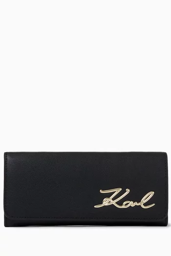 K/Signature Flap Wallet in Leather