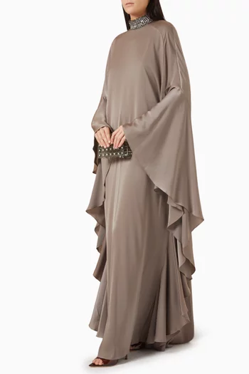 Beaded Collar Kaftan in Satin