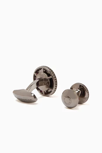 Button Mother-of-Pearl & Rubies Cufflinks & Stud Set in Sterling Silver