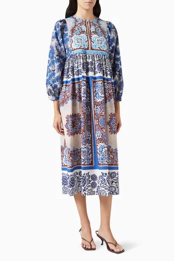 فستان جيوتو مزين بنقشة بوبلين قطن
