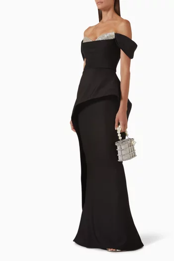 Embellished Off-shoulder Gown in Scuba
