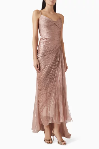 Lively Draped Maxi Dress in Silk Mousseline