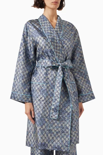 Flora GG Monogram Belted Robe in Silk-jacquard