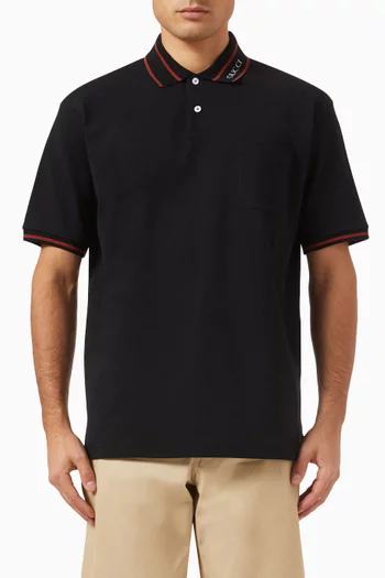 Logo Jacquard Polo Shirt in Cotton-piqué