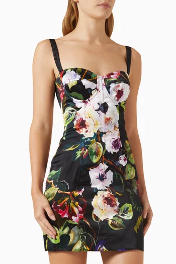 Rose Garden-print Corset Mini Dress in Silk-satin