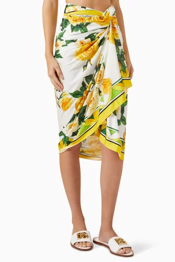 Rose-print Pareo in Silk