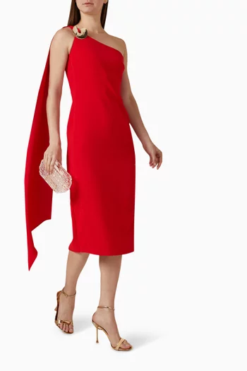 One-shoulder Buckle Midi Dress