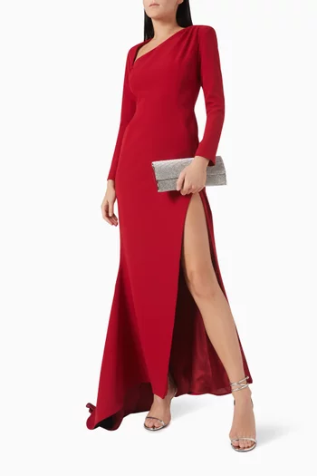 Asymmetrical Neckline Maxi Dress in Cady