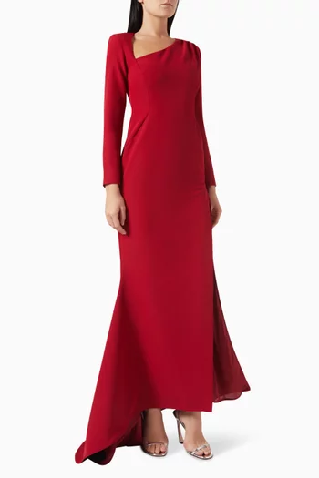 Asymmetrical Neckline Maxi Dress in Cady