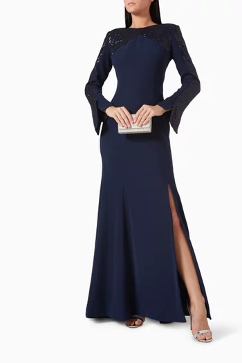 Sequinned Panel Gown in Cady