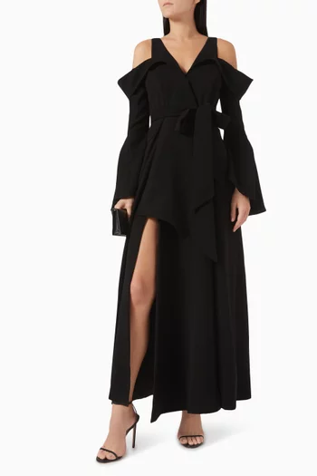 Cold-shoulder Belted Maxi Dress in Cady
