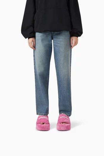 Furry Platform Slide Sandals in Faux Shearling