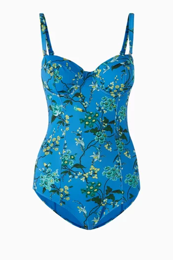 Floral-print One-piece Swimsuit in Lycra