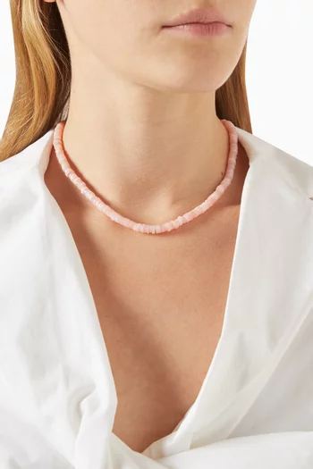Rondelles Pink Opal Beaded Necklace in 18kt Gold