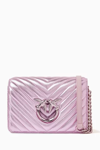 Mini Love Click Chevron-quilted Shoulder Bag in Metallic Leather