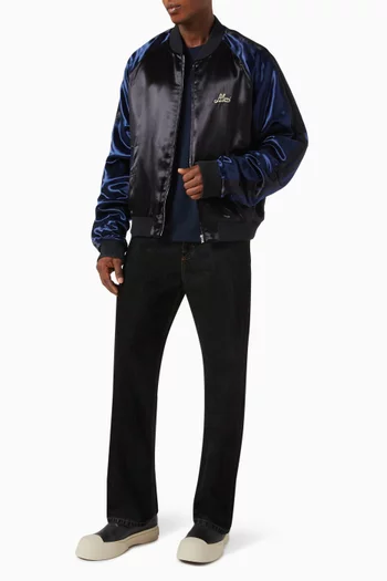 Beaded Logo Bomber Jacket in Satin