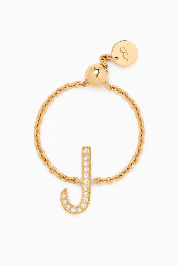 Initial "L" Adjustable Chain Ring in 18kt Yellow Gold