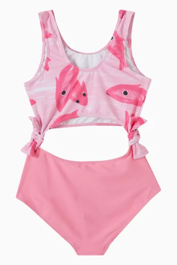 Fish Graphic Logo Print Swimsuit in Stretch Nylon