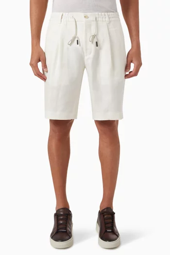 Pleated Drawcord Shorts in Linen