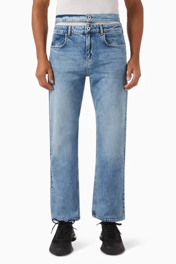High-waisted Straight Jeans in Cotton Denim