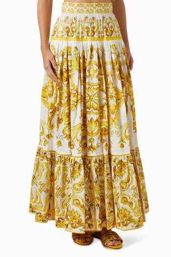 Majolica-print Maxi Skirt in Cotton-poplin