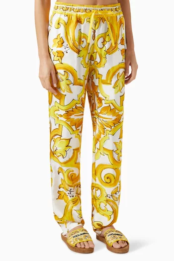 Majolica-print Pants in Silk Twill