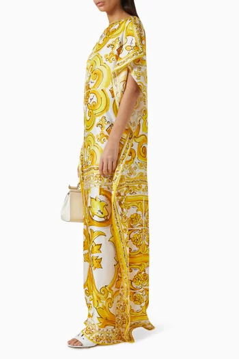 Majolica-print Kaftan in Silk Twill