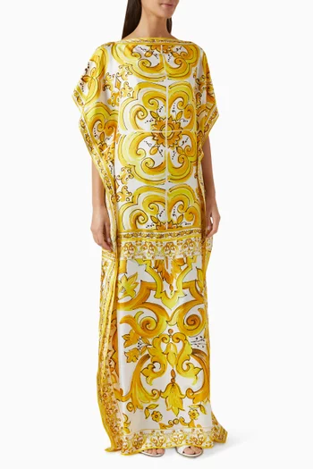 Majolica-print Kaftan in Silk Twill