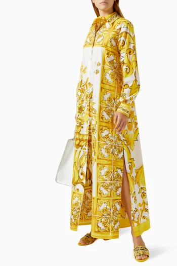 Majolica Print Maxi Shirt Dress in Cotton