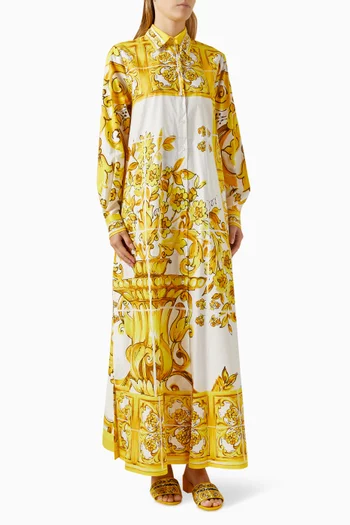 Majolica Print Maxi Shirt Dress in Cotton