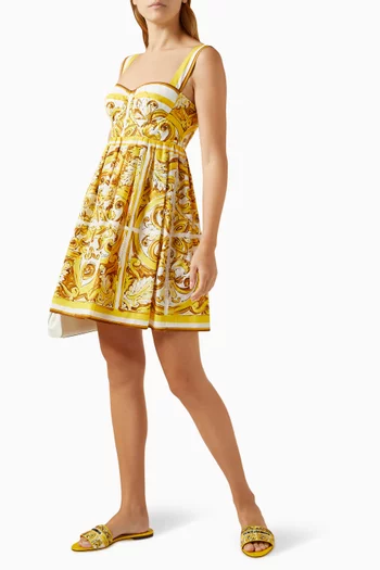 Majolica Print Corset Mini Dress in Cotton