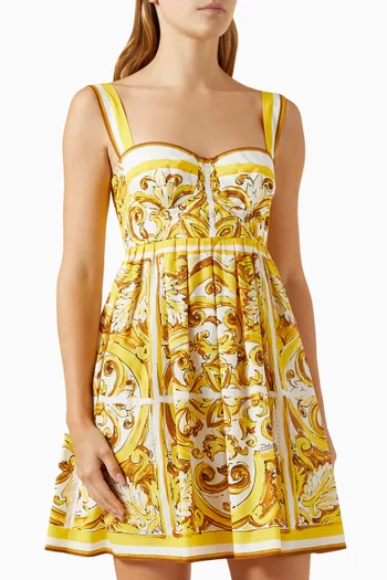 Majolica Print Corset Mini Dress in Cotton