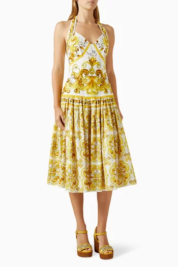 Majolica Print Midi Dress in Cotton