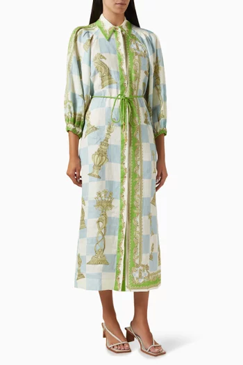 Checkmate Tie-up Shirt Dress in Linen