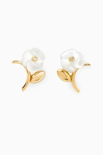 Flower Mother of Pearl Diamond Earrings in 18kt Yellow Gold