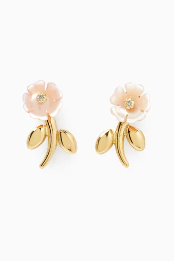 Flower Mother of Pearl Diamond Earrings in 18kt Yellow Gold