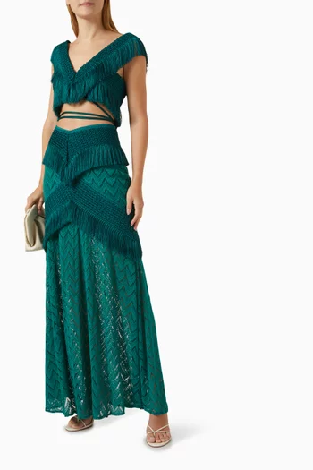 Fringe-trim Wrap-tie Crop Top