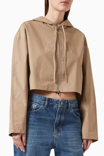 Zip-up Hooded Jacket in Cotton-poplin