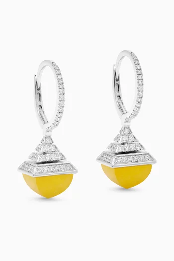 Cleo Mini Rev Diamond & Yellow Quartz Drop Earrings in 18kt White Gold