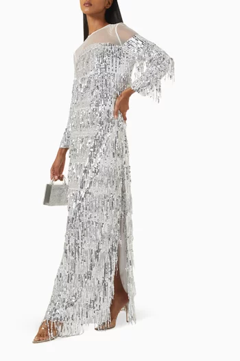 Long-sleeve Maxi Dress in Sequins