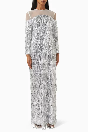 Long-sleeve Maxi Dress in Sequins