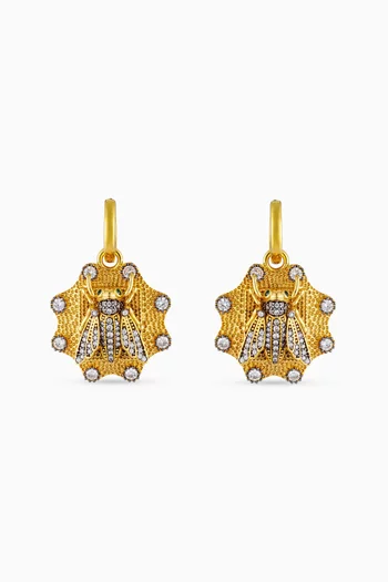 Baby Bee Shield Earrings in 24kt Gold-plated Bronze