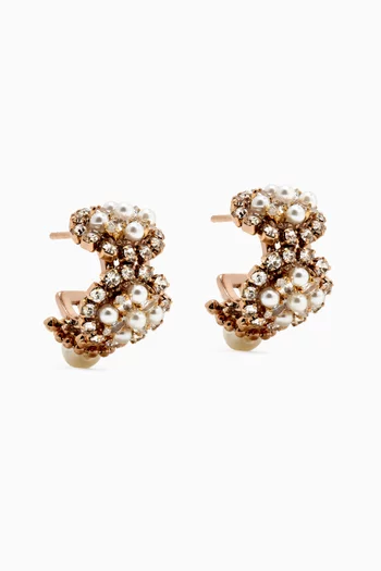 Pearl & Crystal Beaded Huggie Earrings in Gold Vermeil