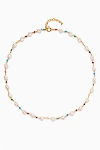 Pearl & Multi-stone Necklace in Gold-vermeil