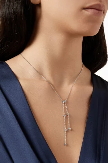 Round Bezel Drop Necklace in Rhodium-plated Brass