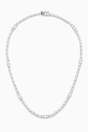 Graduated CZ Tennis Necklace in Rhodium-plated Brass