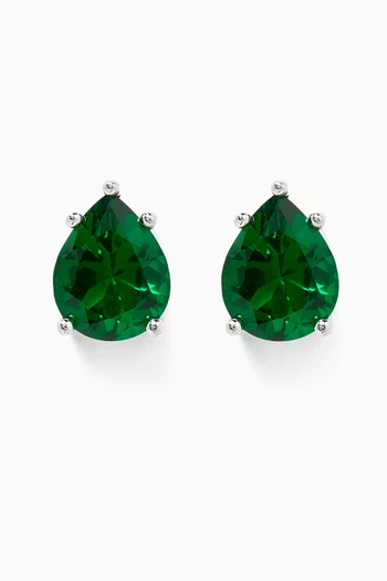 Pear-cut CZ Stud Earrings in Rhodium-plated Brass