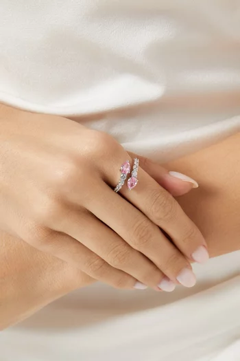 Double-pear CZ Open Ring in Rhodium-plated Brass